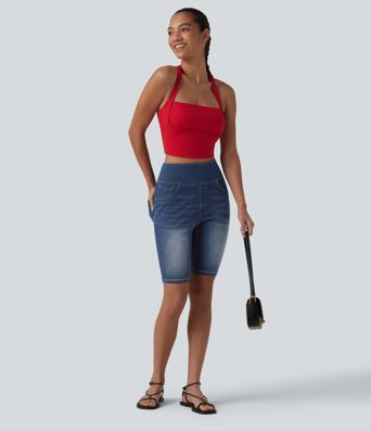 Halara Flex™ High Waisted Tummy Control Denim Casual Shorts 9'' with Pockets
