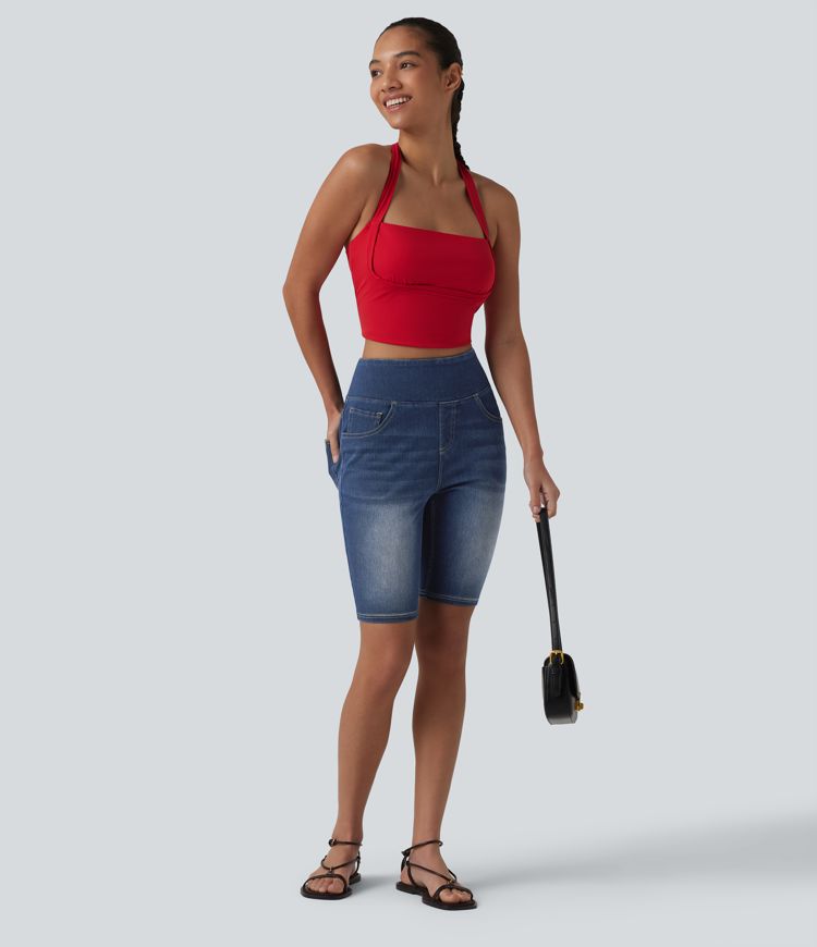 Halara Flex™ High Waisted Tummy Control Denim Casual Shorts 9'' with Pockets