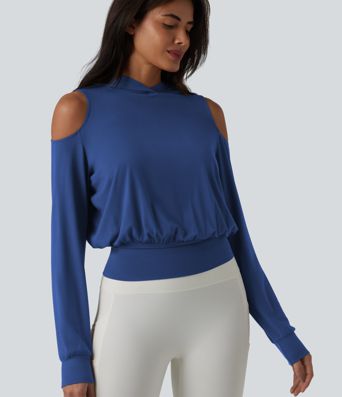 Hooded Cold Shoulder Long Sleeve Workout Sports Sweatshirt