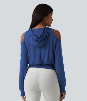 Hooded Cold Shoulder Long Sleeve Workout Sports Sweatshirt
