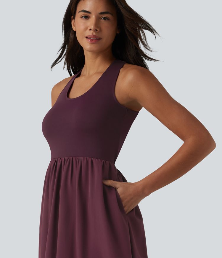 Casual midi dress with a U-neck and side pockets