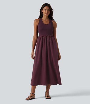 Casual midi dress with a U-neck and side pockets