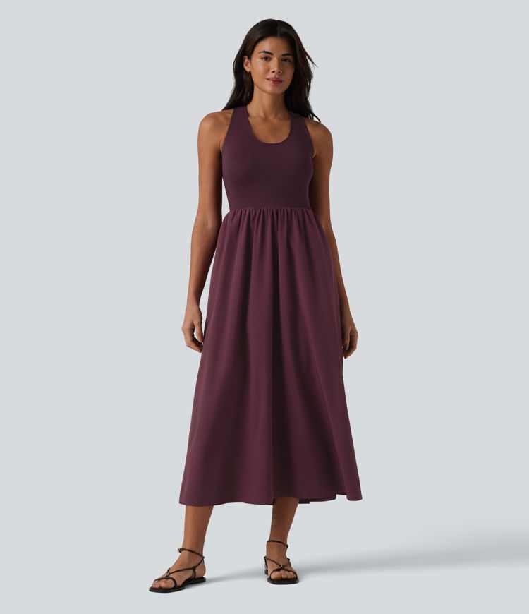 Casual midi dress with a U-neck and side pockets