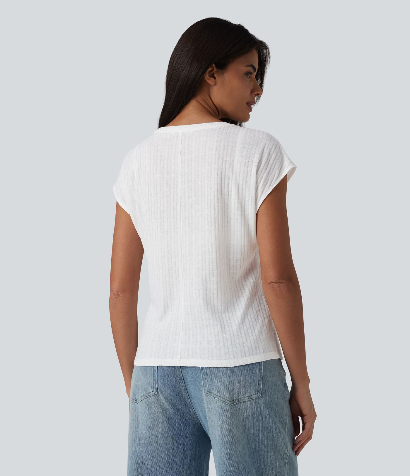 Casual jacquard V-neck short-sleeved T-shirt