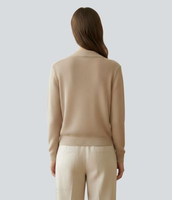 Notched Collar Long Sleeve Casual Cardigan