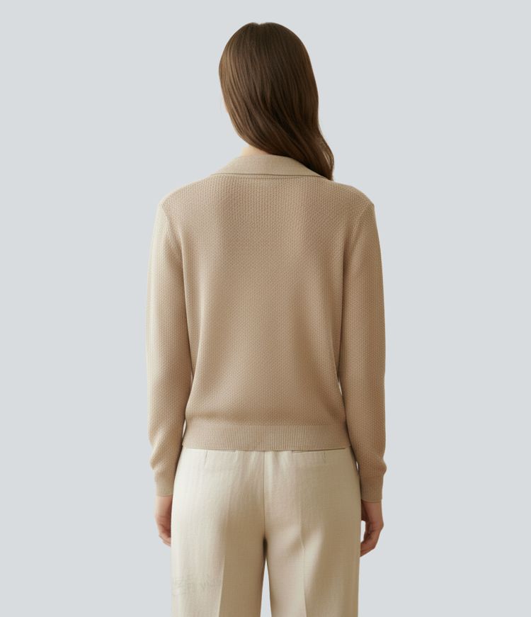 Notched Collar Long Sleeve Casual Cardigan