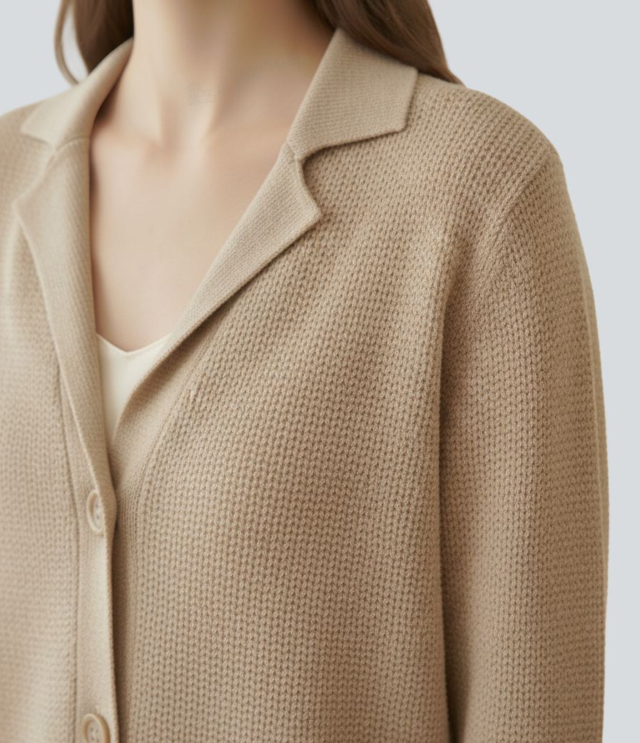 Notched Collar Long Sleeve Casual Cardigan
