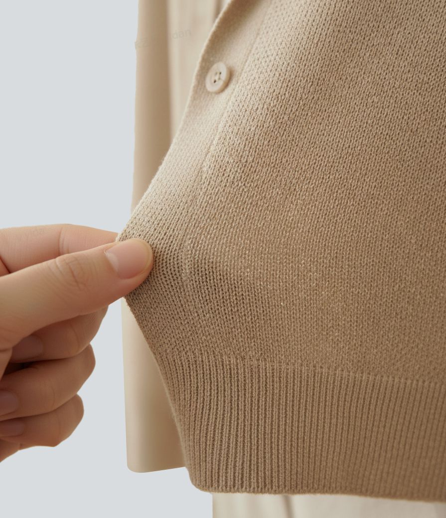 Notched Collar Long Sleeve Casual Cardigan