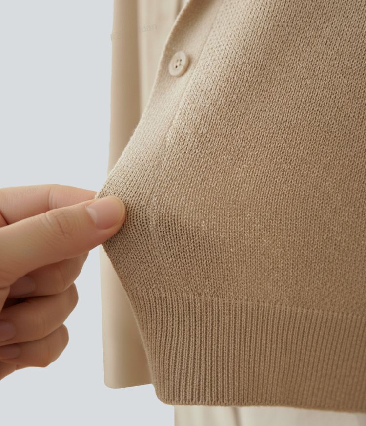 Notched Collar Long Sleeve Casual Cardigan