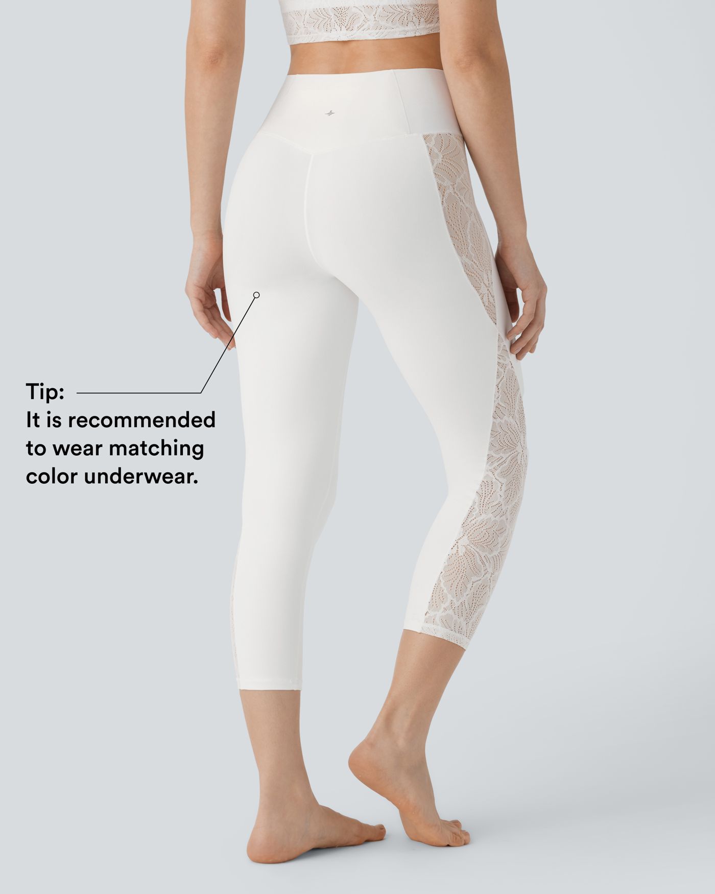 SoftlyZero™ High Waisted Crossover Contrast Lace Capri Yoga Leggings-UPF50+ SoftlyZero™ High Waisted Crossover Contrast Lace Capri Yoga Leggings-UPF50+
