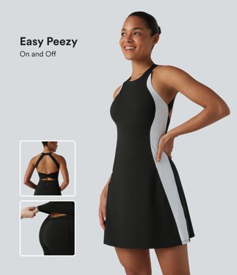 Softlyzero™ Airy Built-in Bra Color Block 2-in-1 Cool Touch Mini Tennis Active Dress with Pockets-Easy Peezy Edition-UPF50+