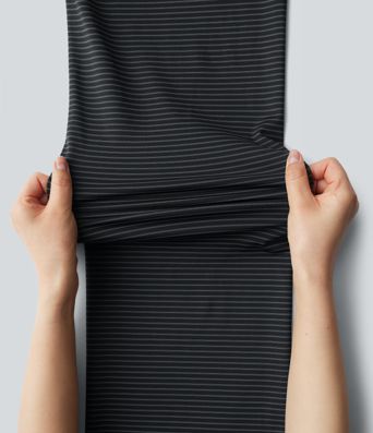 High Waisted Crossover Tummy Control Straight Leg Stripe Yoga Pants with Pockets