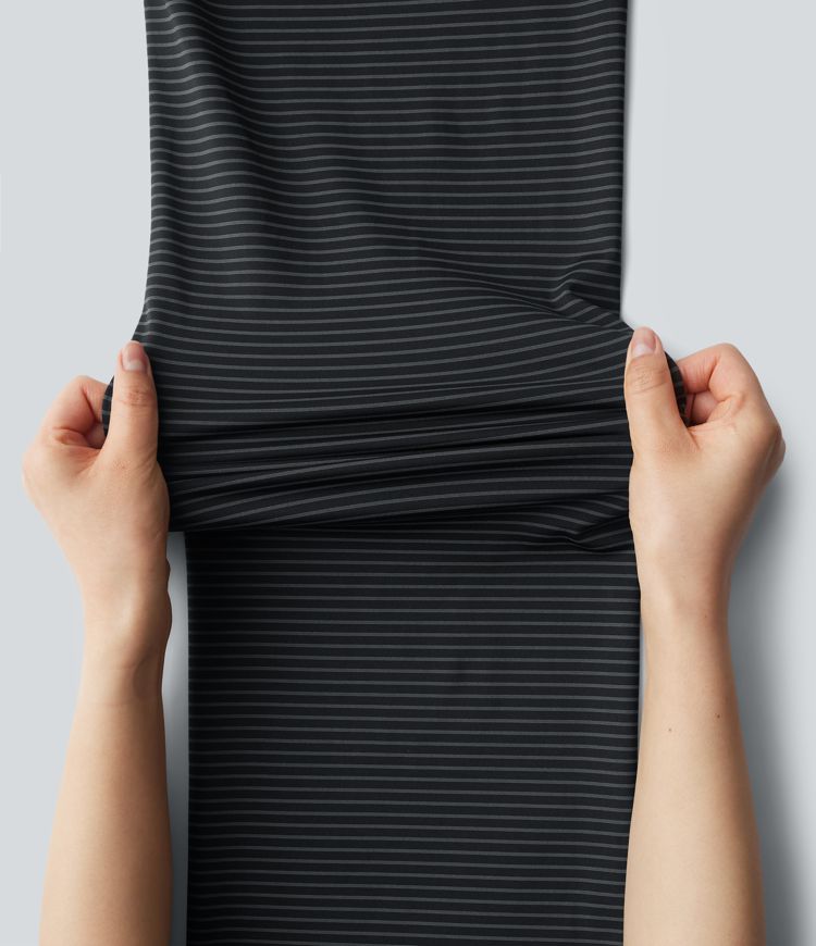 High Waisted Crossover Tummy Control Straight Leg Stripe Yoga Pants with Pockets