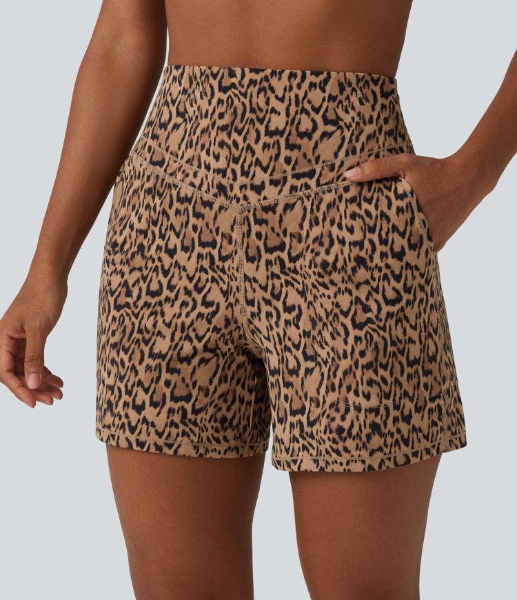 Halara UltraSculpt™ Leopard Print High Waisted Tummy Control Straight Leg Yoga Shorts 5'' with Pockets