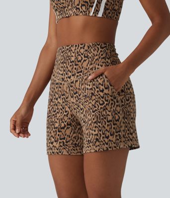 Halara UltraSculpt™ Leopard Print High Waisted Tummy Control Straight Leg Yoga Shorts 5'' with Pockets