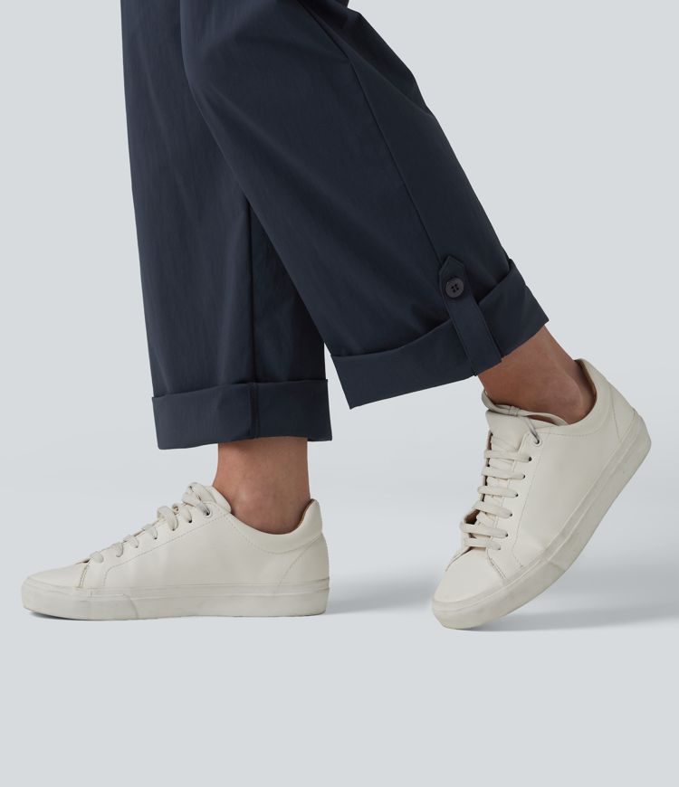 Mid Rise Drawstring Adjustable Pant Length Casual Straight Leg Cargo Pants with Pockets