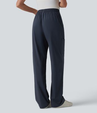 Mid Rise Drawstring Adjustable Pant Length Casual Straight Leg Cargo Pants with Pockets