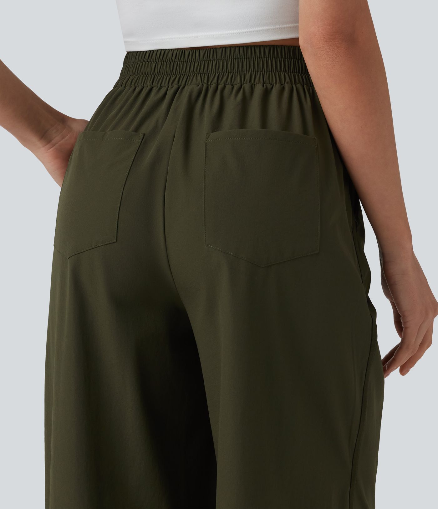 Pantalon décontracté taille haute à jambes larges avec poches