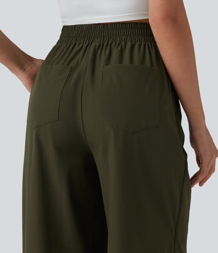 Pantalon décontracté taille haute à jambes larges avec poches