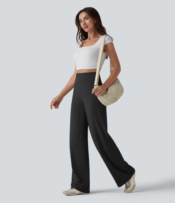 High Waisted Tummy Control Straight Leg Casual Pants with Pocket High Waisted Tummy Control Straight Leg Casual Pants with Pocket