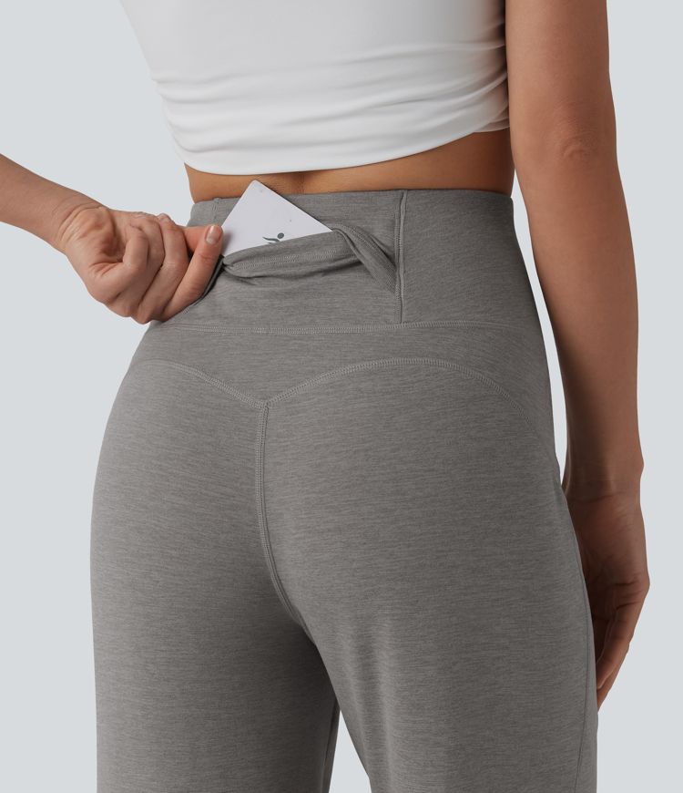 High Waisted Tummy Control Straight Leg Casual Pants with Pocket