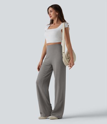 High Waisted Tummy Control Straight Leg Casual Pants with Pocket