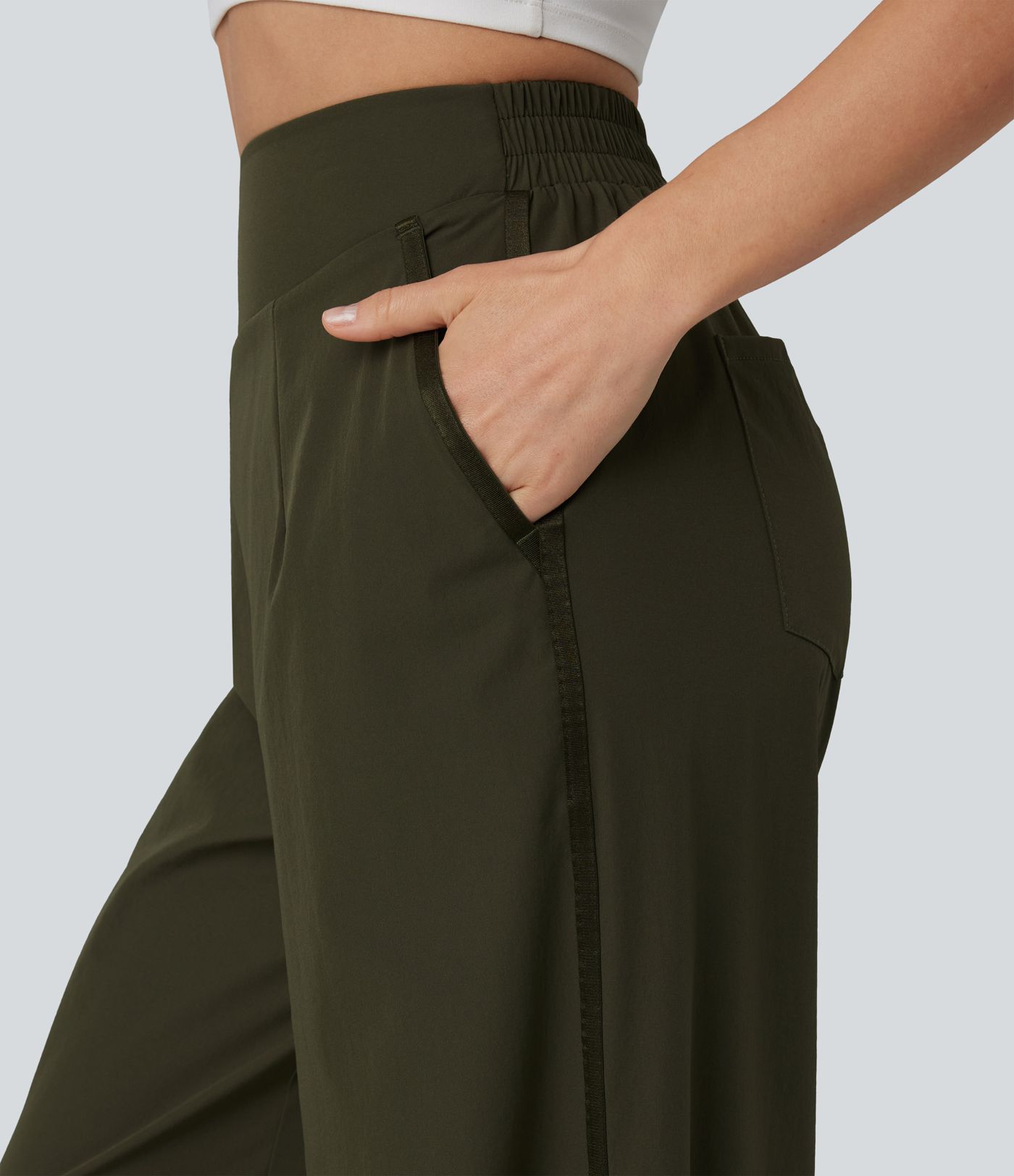 Pantalon décontracté taille haute à jambes larges avec poches