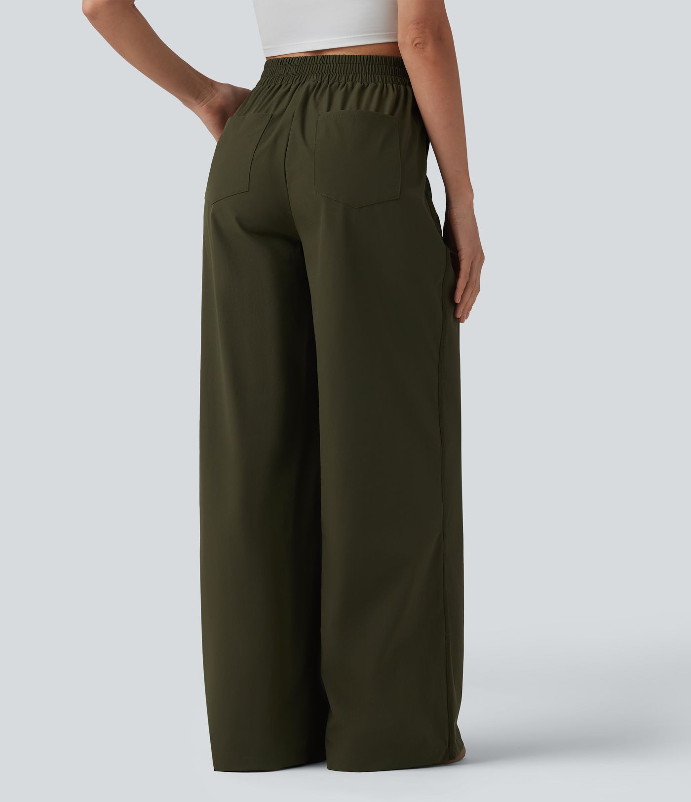 Pantalon décontracté taille haute à jambes larges avec poches