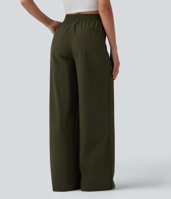 Pantalon décontracté taille haute à jambes larges avec poches