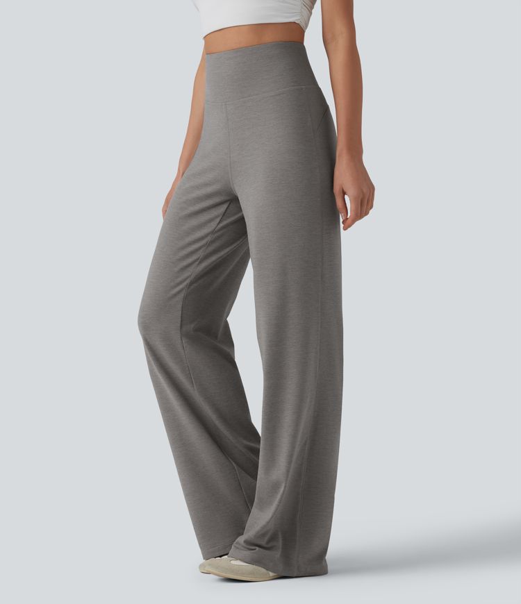 High Waisted Tummy Control Straight Leg Casual Pants with Pocket