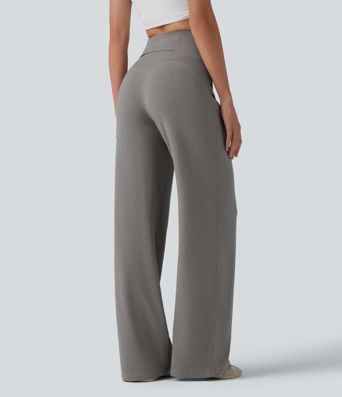 High Waisted Tummy Control Straight Leg Casual Pants with Pocket