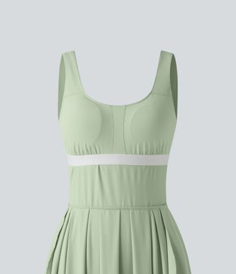 U Neck Built-in Bra Flowy Midi Casual Tank Dress with Pockets