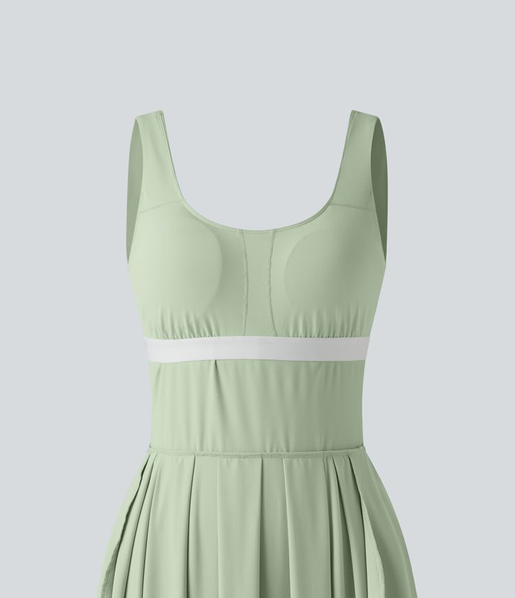 U Neck Built-in Bra Flowy Midi Casual Tank Dress with Pockets