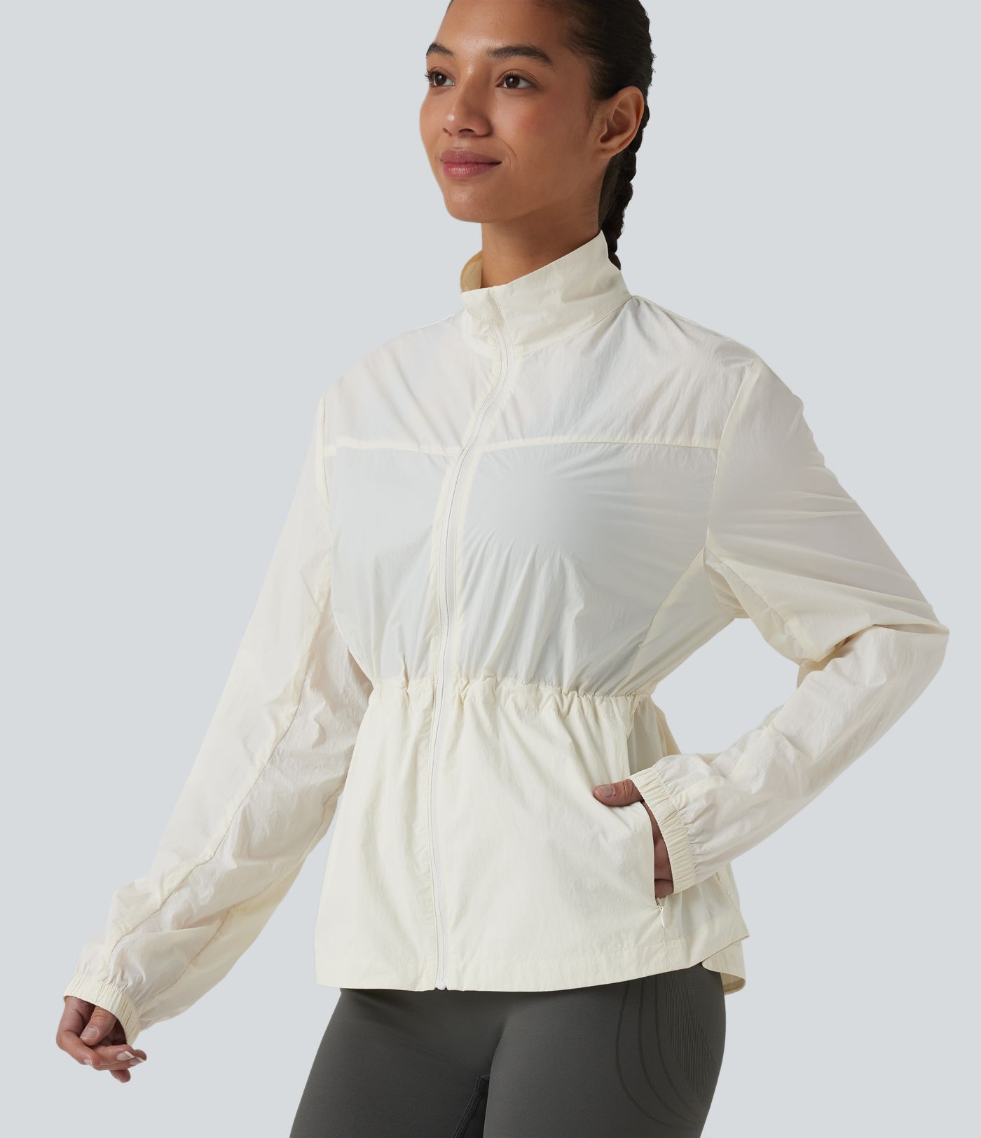 Water Repellent Long Sleeve Workout Jacket with Pockets-UPF40+