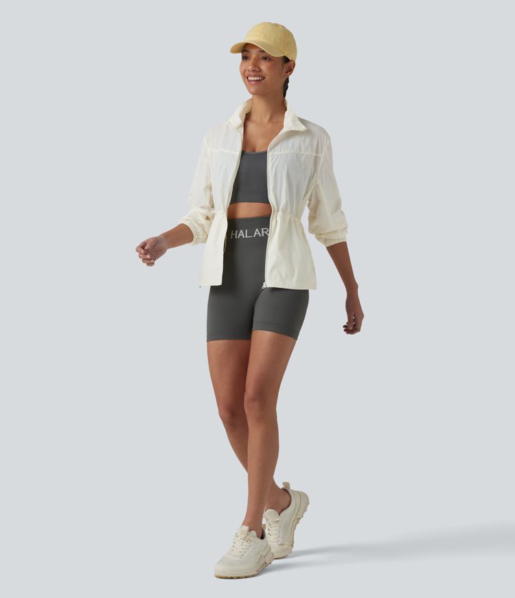 Water Repellent Long Sleeve Workout Jacket with Pockets-UPF40+