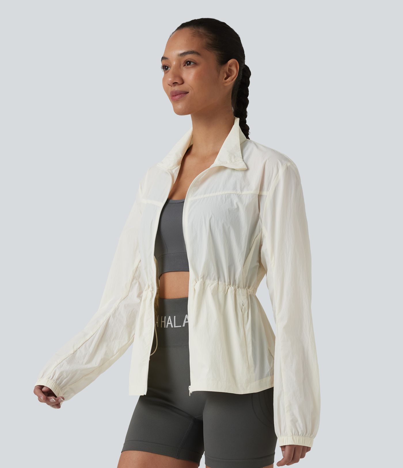 Water Repellent Long Sleeve Workout Jacket with Pockets-UPF40+