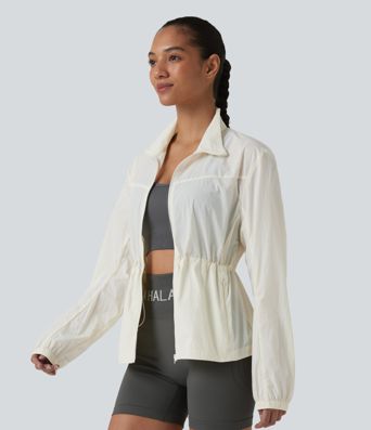 Water Repellent Long Sleeve Workout Jacket with Pockets-UPF40+