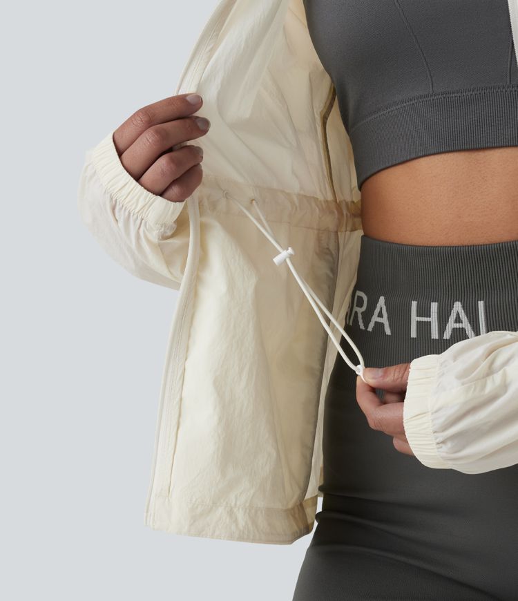 Water Repellent Long Sleeve Workout Jacket with Pockets-UPF40+