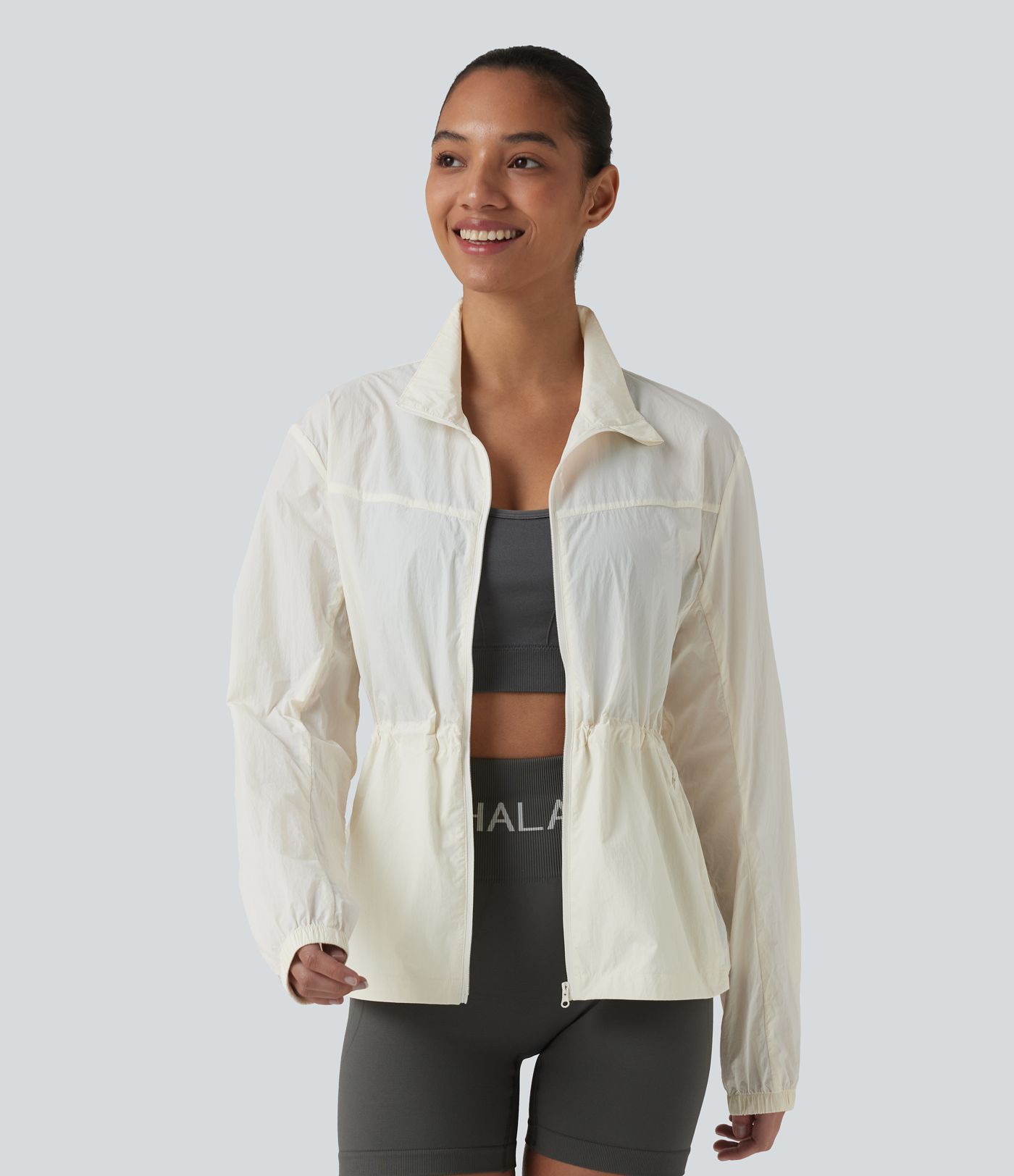 Water Repellent Long Sleeve Workout Jacket with Pockets-UPF40+