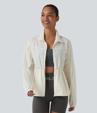 Water Repellent Long Sleeve Workout Jacket with Pockets-UPF40+