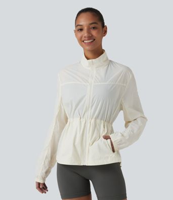 Water Repellent Long Sleeve Workout Jacket with Pockets-UPF40+