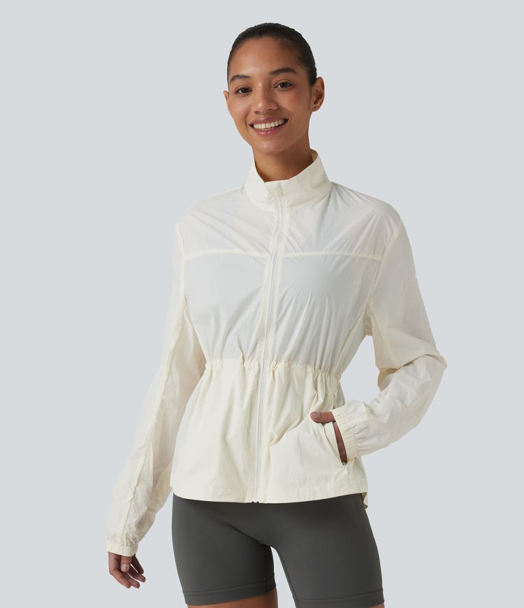 Water Repellent Long Sleeve Workout Jacket with Pockets-UPF40+