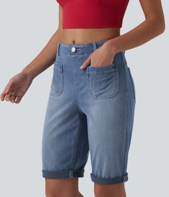 Halara Flex™ Short en jean casual taille mi-haute ourlet roulé avec poches