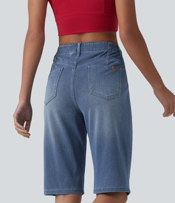 Halara Flex™ Short en jean casual taille mi-haute ourlet roulé avec poches
