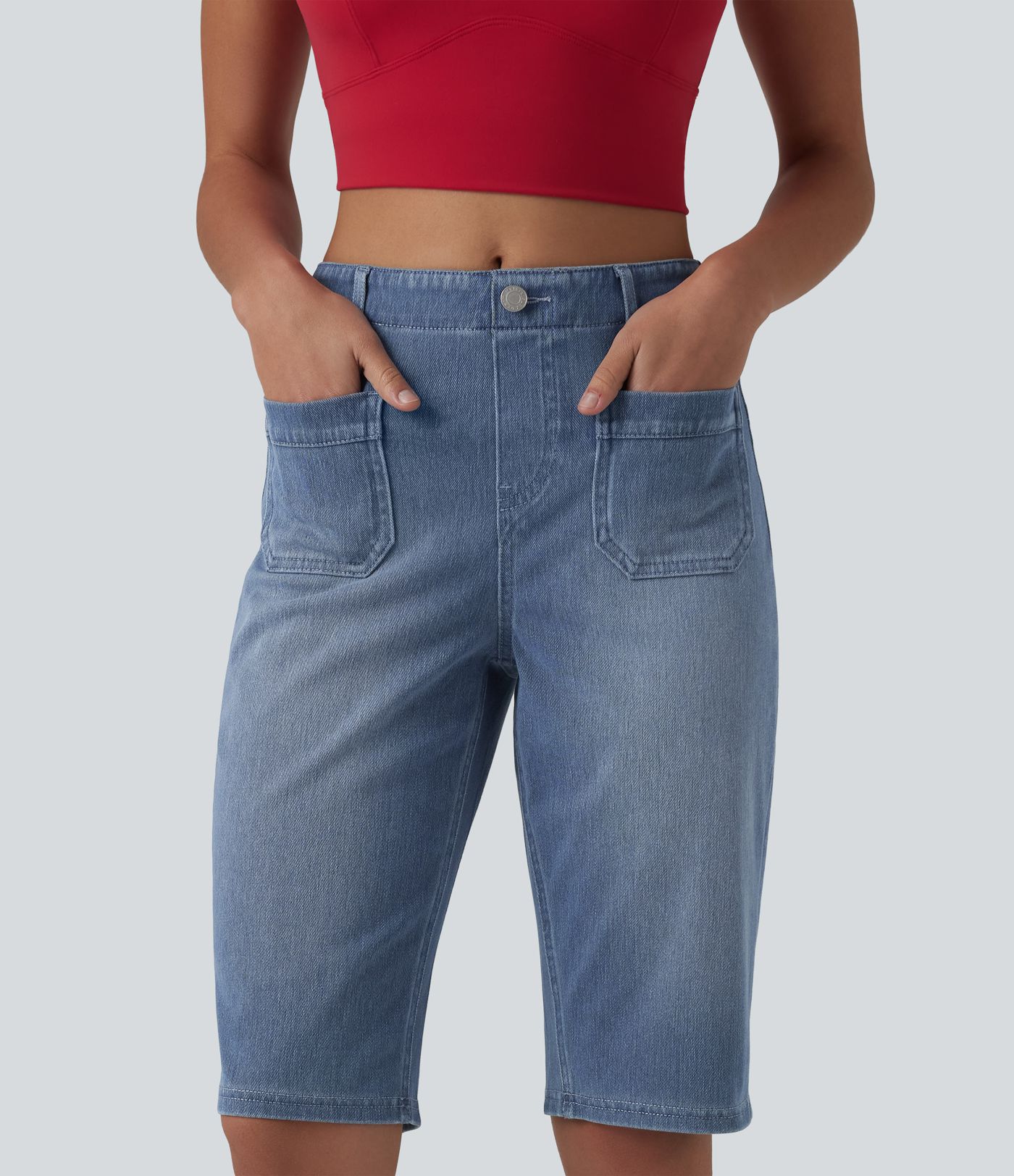Halara Flex™ Short en jean casual taille mi-haute ourlet roulé avec poches