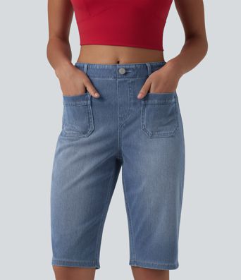 Halara Flex™ Short en jean casual taille mi-haute ourlet roulé avec poches