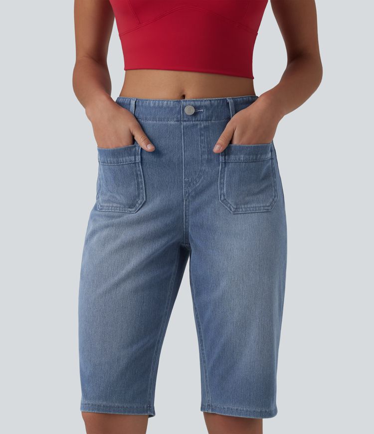Halara Flex™ Short en jean casual taille mi-haute ourlet roulé avec poches