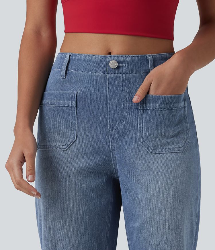 Halara Flex™ Short en jean casual taille mi-haute ourlet roulé avec poches