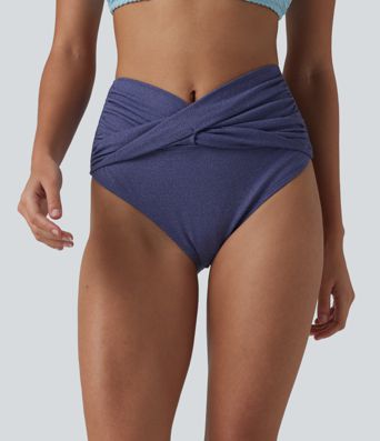 Bikini-Unterteil in Metallic mit hohem Bund und Bauchkontrolle