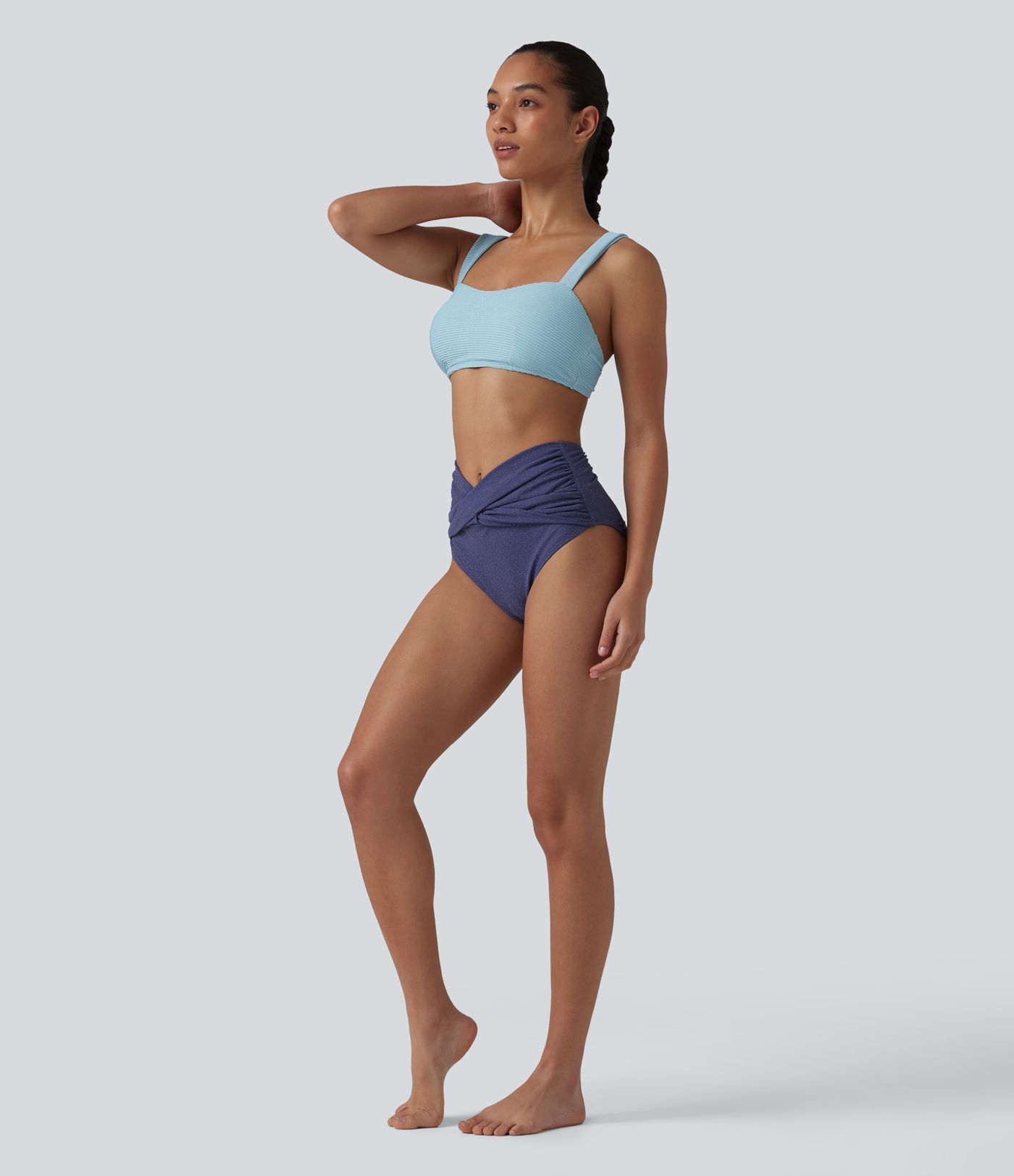 Bikini-Unterteil in Metallic mit hohem Bund und Bauchkontrolle